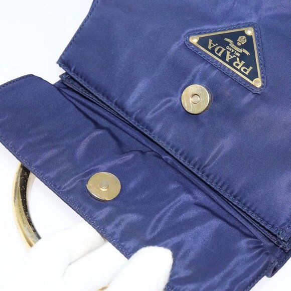 PRADA Hand Bag Nylon Metal Blue Gold Auth 137214 - Picture 10 of 16
